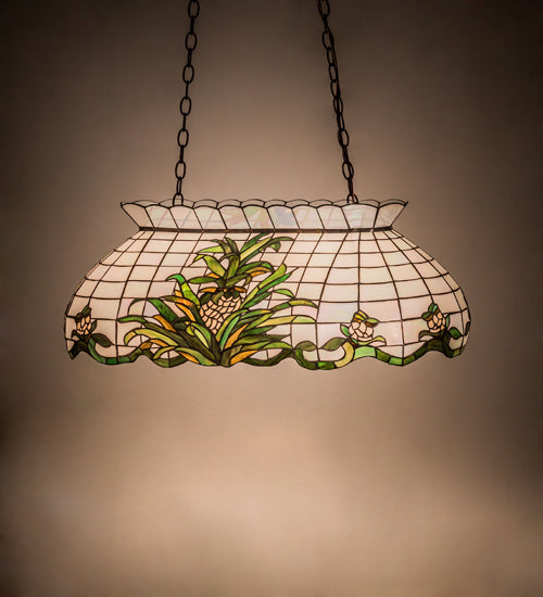 Meyda Lighting Welcome Pineapple 32" 3-Light Mahogany Bronze Island Pendant Light With Multi-Colored Shade Glass