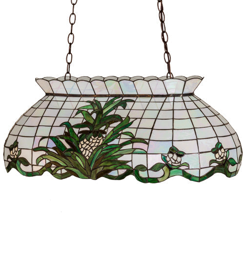 Meyda Lighting Welcome Pineapple 32" 3-Light Mahogany Bronze Island Pendant Light With Multi-Colored Shade Glass