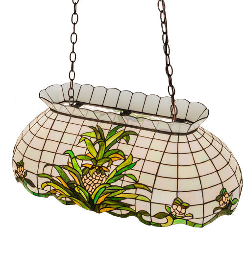 Meyda Lighting Welcome Pineapple 32" 3-Light Mahogany Bronze Island Pendant Light With Multi-Colored Shade Glass
