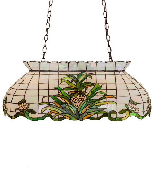 Meyda Lighting Welcome Pineapple 32" 3-Light Mahogany Bronze Island Pendant Light With Multi-Colored Shade Glass