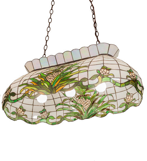 Meyda Lighting Welcome Pineapple 32" 3-Light Mahogany Bronze Island Pendant Light With Multi-Colored Shade Glass