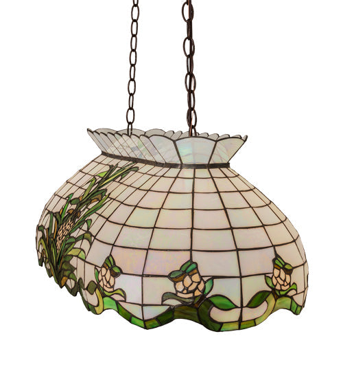 Meyda Lighting Welcome Pineapple 32" 3-Light Mahogany Bronze Island Pendant Light With Multi-Colored Shade Glass