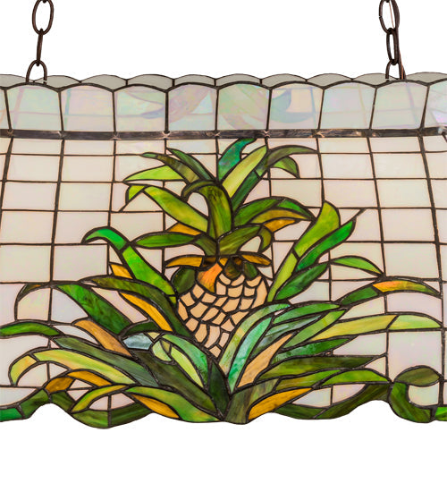 Meyda Lighting Welcome Pineapple 32" 3-Light Mahogany Bronze Island Pendant Light With Multi-Colored Shade Glass