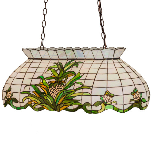 Meyda Lighting Welcome Pineapple 32" 3-Light Mahogany Bronze Island Pendant Light With Multi-Colored Shade Glass