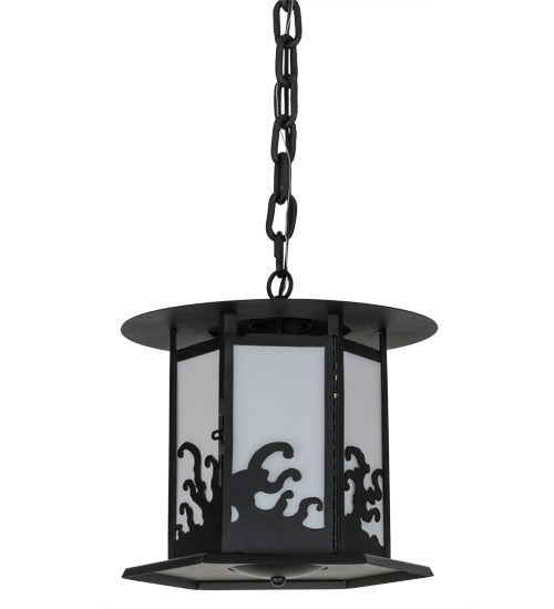 Meyda Lighting Wellen 13" Black Pendant Light With White Acrylic Shade