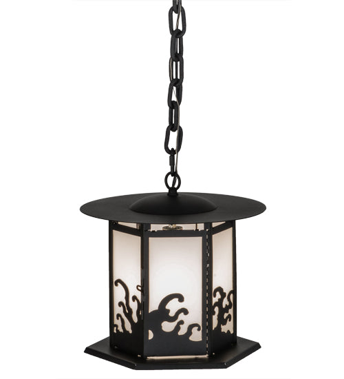 Meyda Lighting Wellen 13" Black Pendant Light With White Acrylic Shade