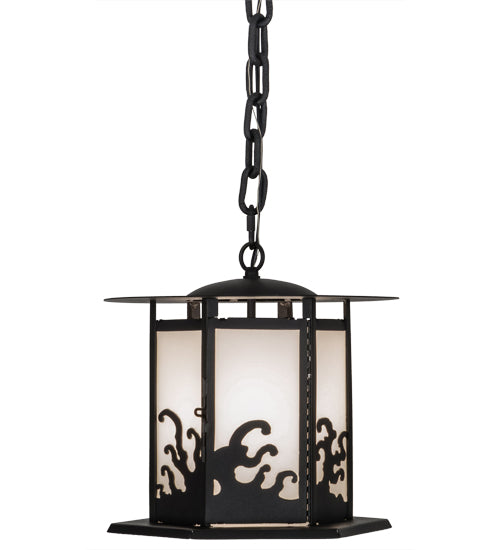 Meyda Lighting Wellen 13" Black Pendant Light With White Acrylic Shade