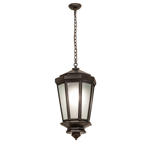 Meyda Lighting Wesleyan 16" Black On Brass Pendant Light With Frosted Clear Shade Glass
