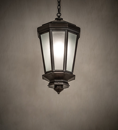 Meyda Lighting Wesleyan 16" Black On Brass Pendant Light With Frosted Clear Shade Glass