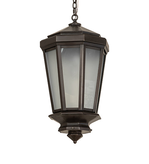 Meyda Lighting Wesleyan 16" Black On Brass Pendant Light With Frosted Clear Shade Glass