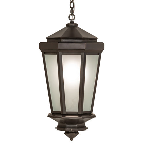 Meyda Lighting Wesleyan 16" Black On Brass Pendant Light With Frosted Clear Shade Glass
