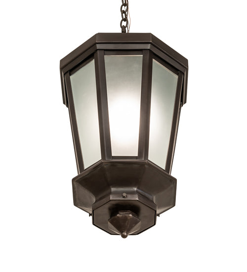 Meyda Lighting Wesleyan 16" Black On Brass Pendant Light With Frosted Clear Shade Glass