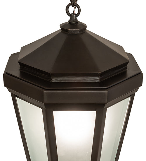 Meyda Lighting Wesleyan 16" Black On Brass Pendant Light With Frosted Clear Shade Glass