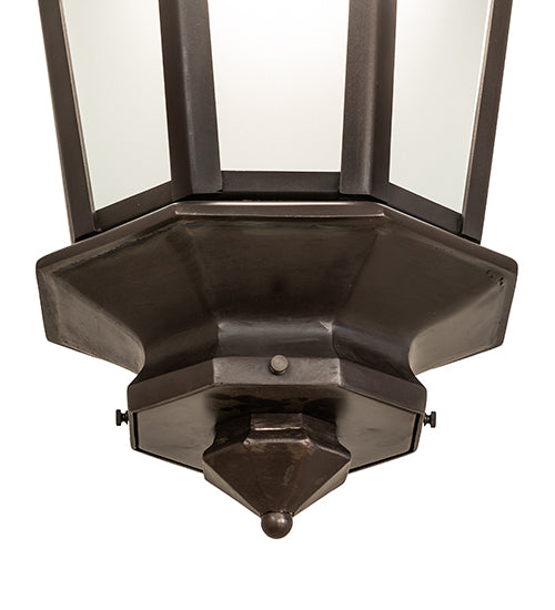 Meyda Lighting Wesleyan 16" Black On Brass Pendant Light With Frosted Clear Shade Glass
