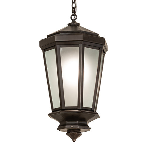 Meyda Lighting Wesleyan 16" Black On Brass Pendant Light With Frosted Clear Shade Glass