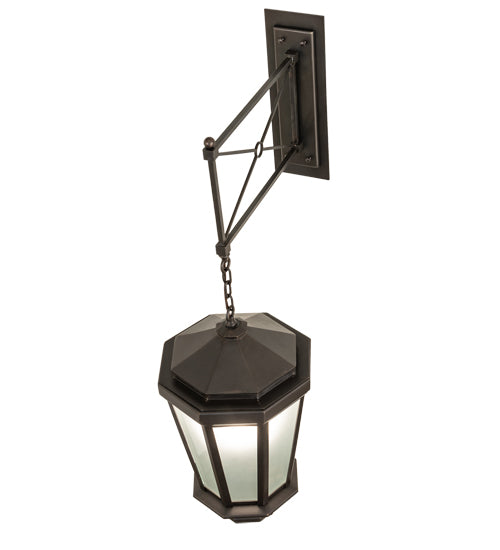 Meyda Lighting Wesleyan 16" Black On Brass Wall Sconce With Frosted Clear Shade Glass