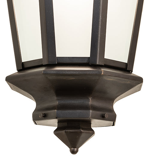 Meyda Lighting Wesleyan 16" Black On Brass Wall Sconce With Frosted Clear Shade Glass