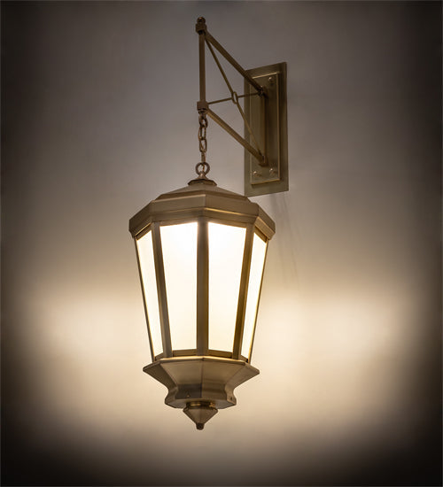 Meyda Lighting Wesleyan 16" Natural Brass Wall Sconce With Frosted Clear Shade Glass