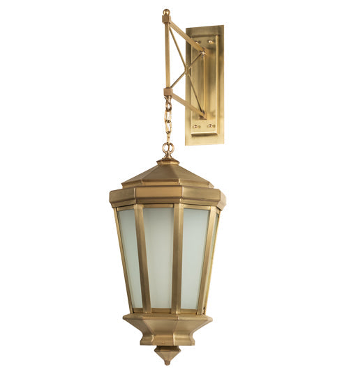 Meyda Lighting Wesleyan 16" Natural Brass Wall Sconce With Frosted Clear Shade Glass