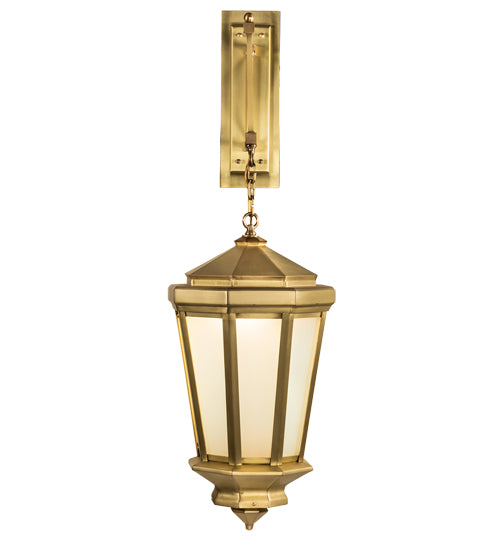 Meyda Lighting Wesleyan 16" Natural Brass Wall Sconce With Frosted Clear Shade Glass