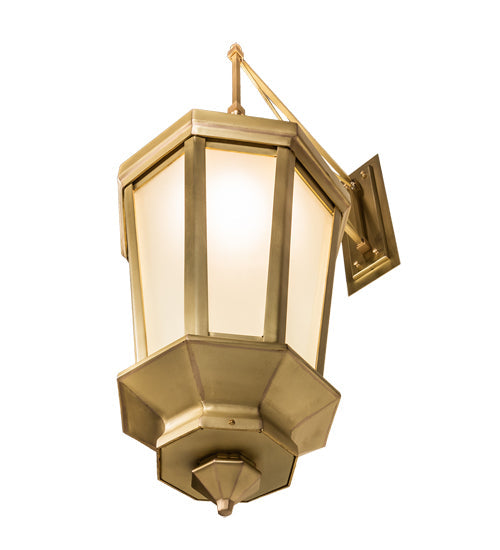 Meyda Lighting Wesleyan 16" Natural Brass Wall Sconce With Frosted Clear Shade Glass