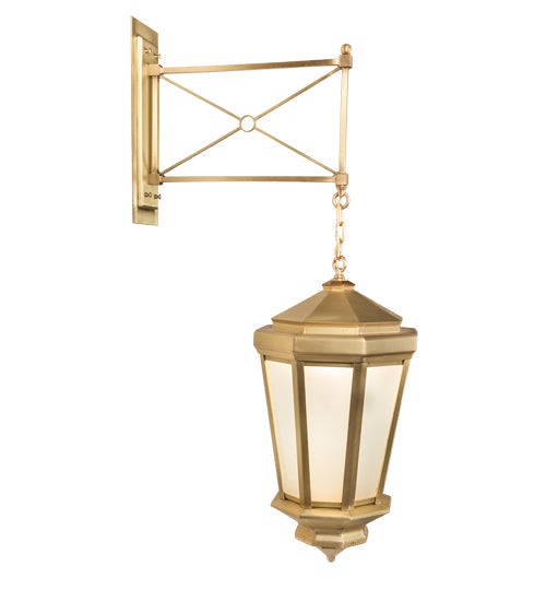 Meyda Lighting Wesleyan 16" Natural Brass Wall Sconce With Frosted Clear Shade Glass