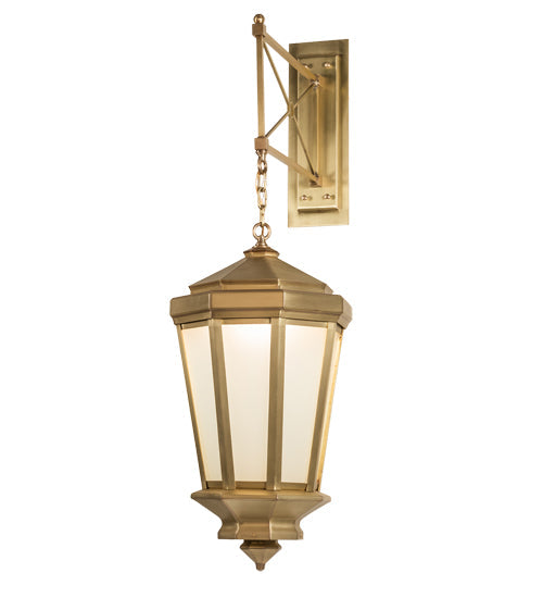 Meyda Lighting Wesleyan 16" Natural Brass Wall Sconce With Frosted Clear Shade Glass