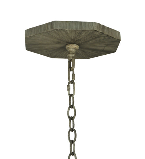 Meyda Lighting West Albany 38" 16-Light Antique Iron Gate Pendant Light With Clear Seeded Shade Glass
