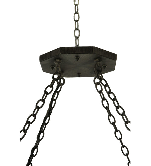Meyda Lighting West Albany 38" 16-Light Antique Iron Gate Pendant Light With Clear Seeded Shade Glass