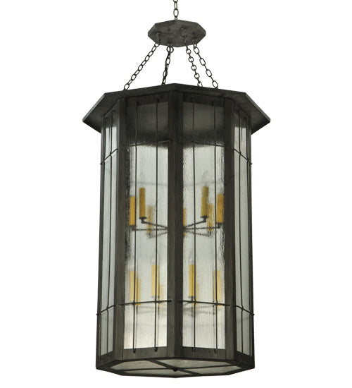 Meyda Lighting West Albany 38" 16-Light Antique Iron Gate Pendant Light With Clear Seeded Shade Glass