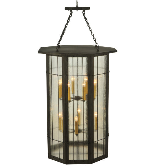Meyda Lighting West Albany 38" 16-Light Antique Iron Gate Pendant Light With Clear Seeded Shade Glass