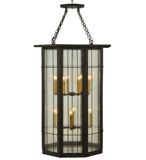 Meyda Lighting West Albany 38" 16-Light Antique Iron Gate Pendant Light With Clear Seeded Shade Glass