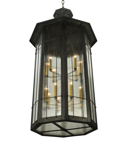Meyda Lighting West Albany 38" 16-Light Antique Iron Gate Pendant Light With Clear Seeded Shade Glass