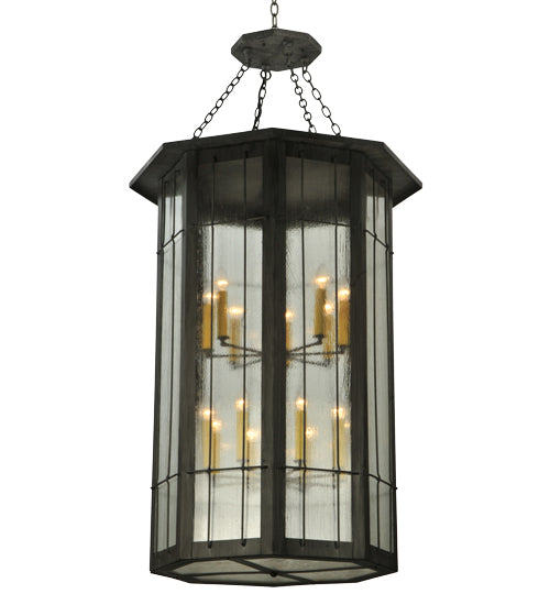 Meyda Lighting West Albany 38" 16-Light Antique Iron Gate Pendant Light With Clear Seeded Shade Glass