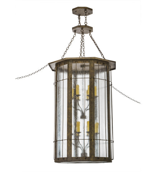 Meyda Lighting West Albany 38" 16-Light Antiquity Pendant Light With Clear Seeded Shade Glass