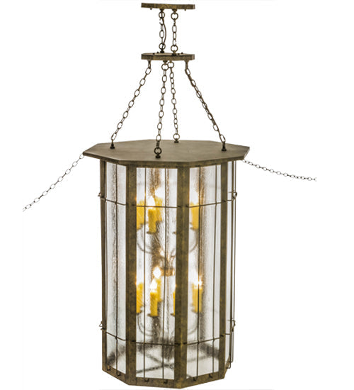 Meyda Lighting West Albany 38" 16-Light Antiquity Pendant Light With Clear Seeded Shade Glass