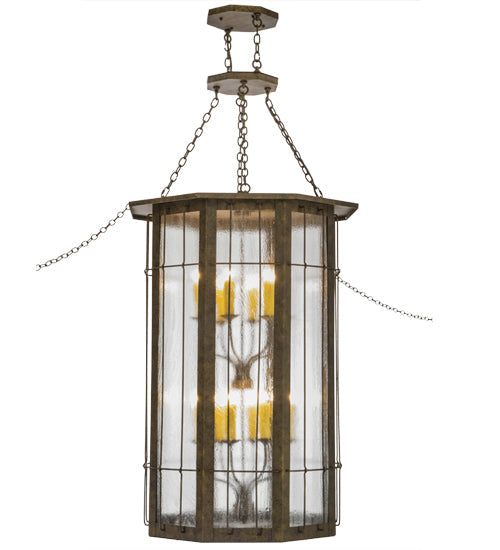 Meyda Lighting West Albany 38" 16-Light Antiquity Pendant Light With Clear Seeded Shade Glass