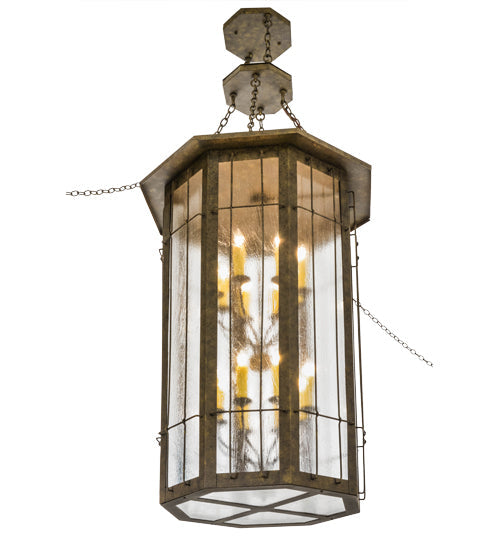 Meyda Lighting West Albany 38" 16-Light Antiquity Pendant Light With Clear Seeded Shade Glass