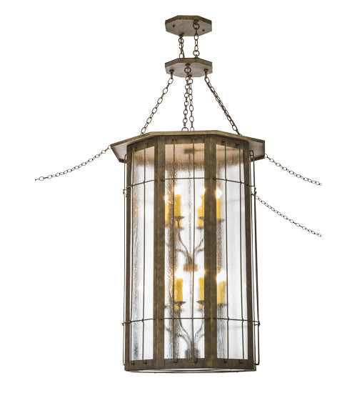 Meyda Lighting West Albany 38" 16-Light Antiquity Pendant Light With Clear Seeded Shade Glass