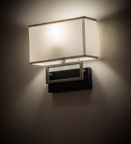 Meyda Lighting Westin 12" Flat Black Backplate Wall Sconce With White Textrene Shade Glass
