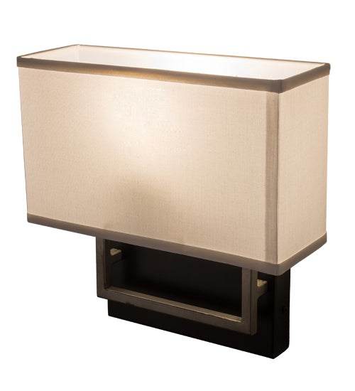 Meyda Lighting Westin 12" Flat Black Backplate Wall Sconce With White Textrene Shade Glass