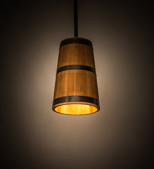 Meyda Lighting Whiskey Barrel 17" 3-Light Costello Black Pendant Light With Brown Wood Shade