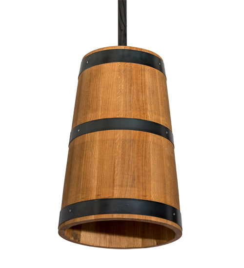 Meyda Lighting Whiskey Barrel 17" 3-Light Costello Black Pendant Light With Brown Wood Shade