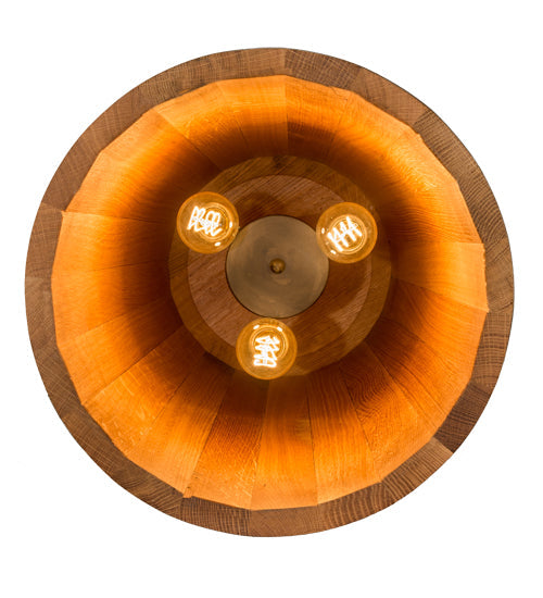 Meyda Lighting Whiskey Barrel 17" 3-Light Costello Black Pendant Light With Brown Wood Shade