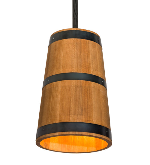 Meyda Lighting Whiskey Barrel 17" 3-Light Costello Black Pendant Light With Brown Wood Shade