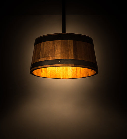 Meyda Lighting Whiskey Barrel 25" 3-Light Costello Black Pendant Light With Wood Shade