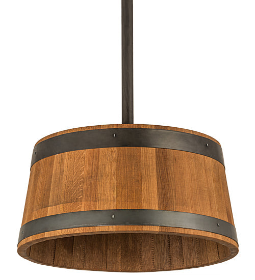 Meyda Lighting Whiskey Barrel 25" 3-Light Costello Black Pendant Light With Wood Shade