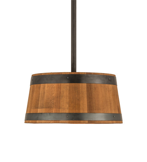 Meyda Lighting Whiskey Barrel 25" 3-Light Costello Black Pendant Light With Wood Shade