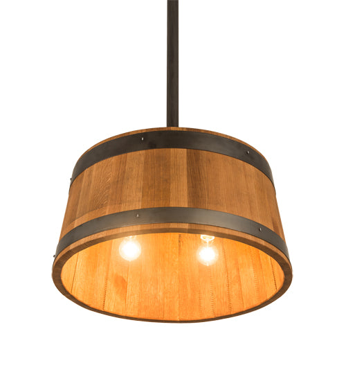 Meyda Lighting Whiskey Barrel 25" 3-Light Costello Black Pendant Light With Wood Shade