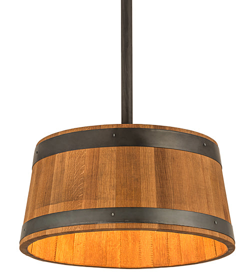 Meyda Lighting Whiskey Barrel 25" 3-Light Costello Black Pendant Light With Wood Shade
